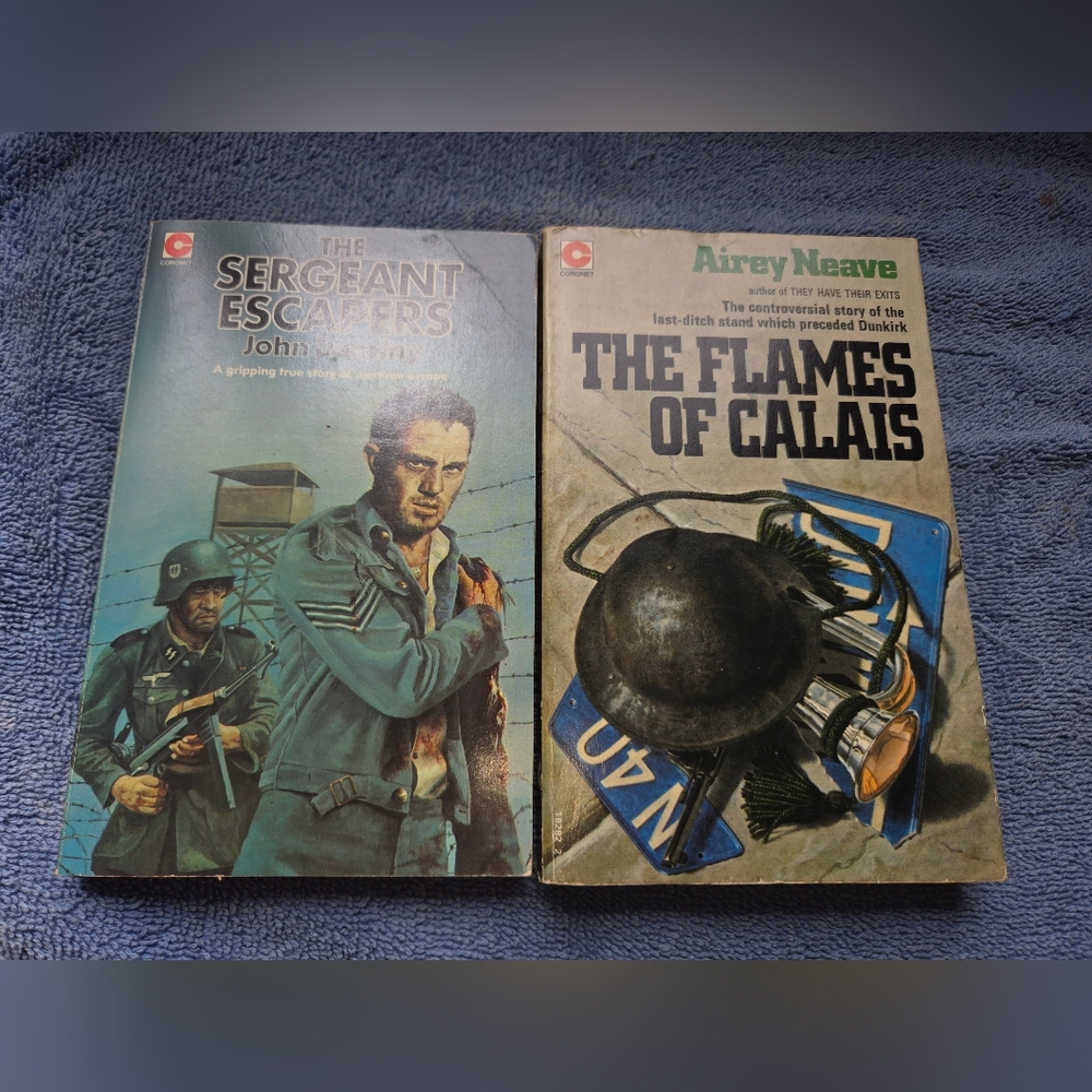 War Book Lot: Flames Of Calais (WW2) & Sergeant Escapes VINTAGE